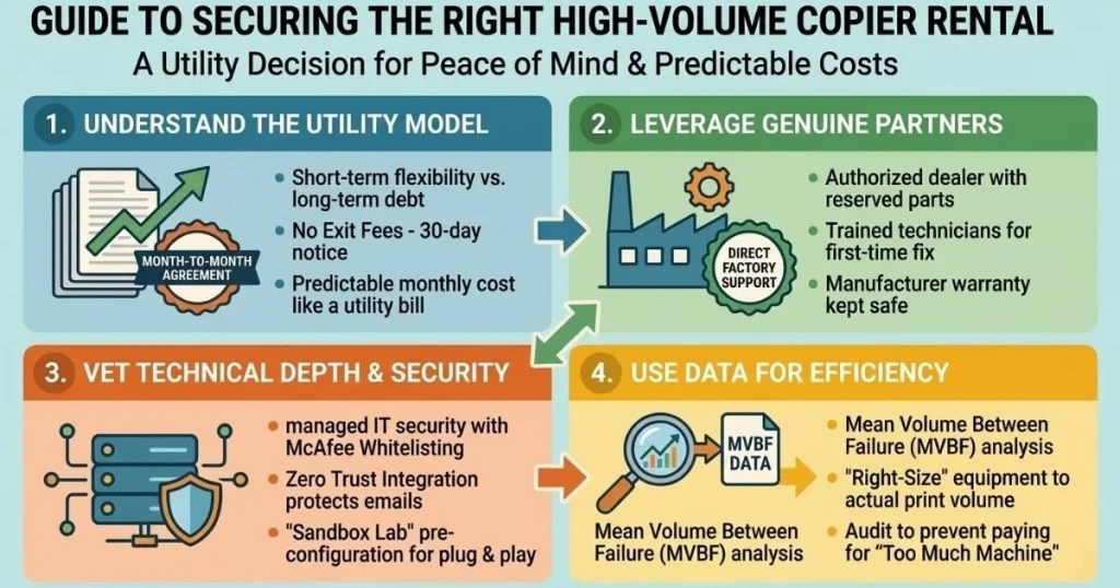Guide to securing the right high-volume Copier Rental Cost in Boston, focusing on McAfee Whitelisting, Zero Trust, and Sandbox Lab pre-configuration.