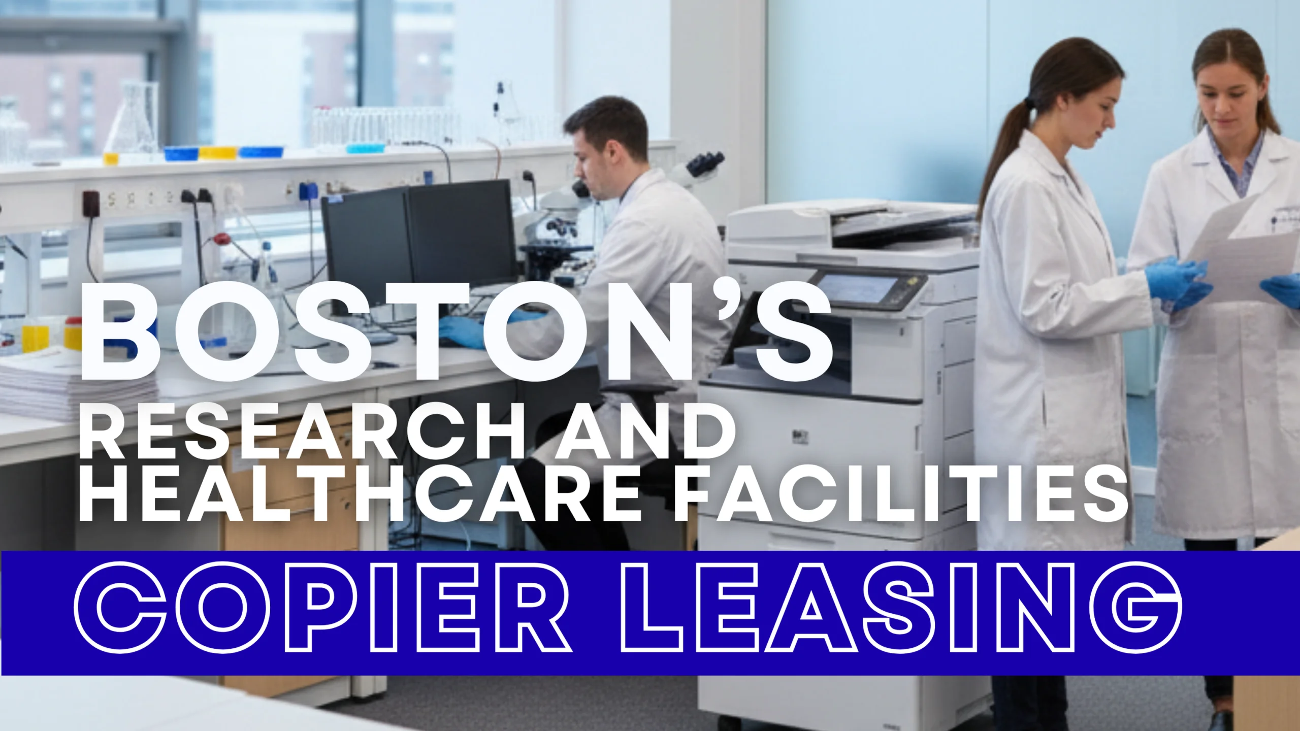 Boston healthcare and research lab with professionals using a copier