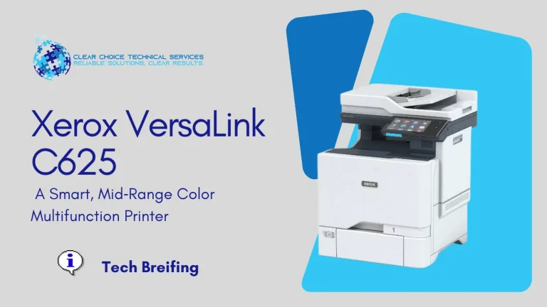 Xerox VersaLink C625 color multifunction printer with a tablet-like touchscreen interface at 407 Washington Street, Boston, MA.
