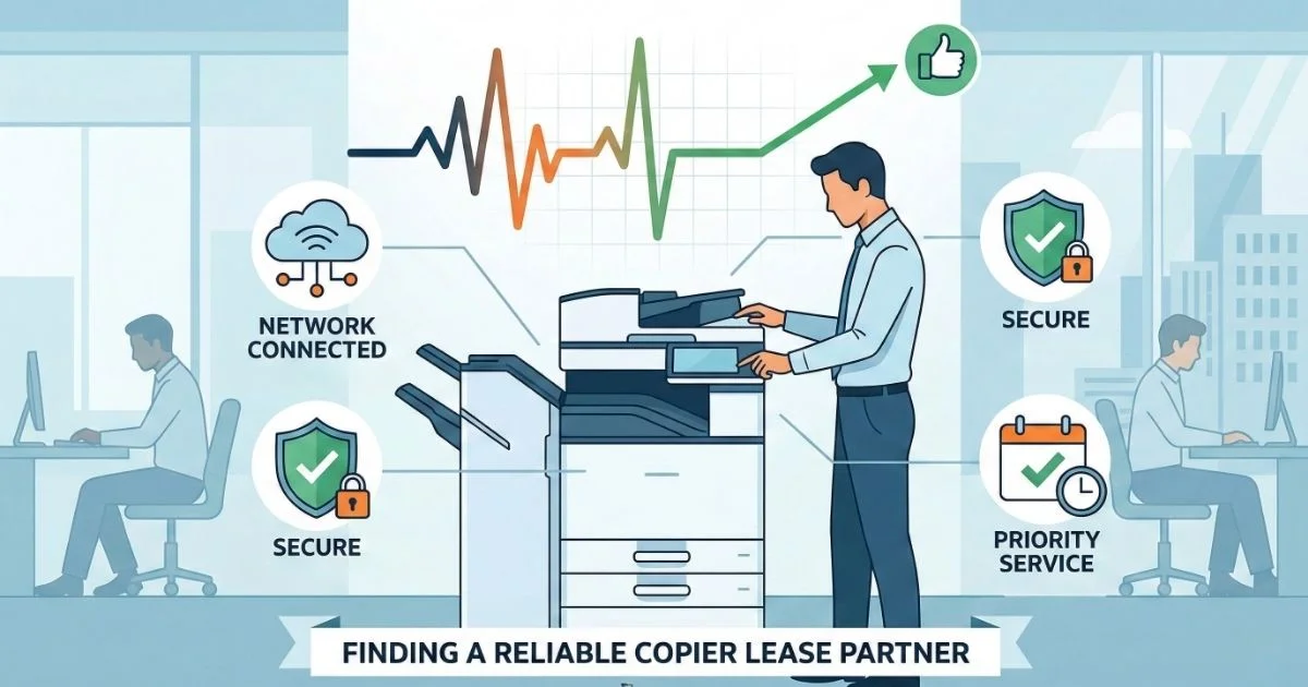 A professional technician providing a Reliable Copier Lease in Boston, featuring 4-hour SLAs, secure network connectivity, and priority service.